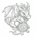 tiny, cute, dragon, guarding a coin inspired tattoo design idea