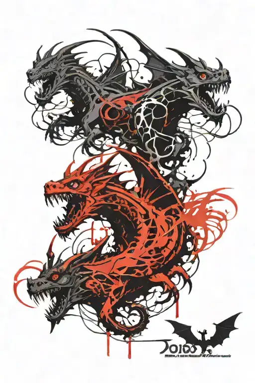 ghidorah three heads stacked tattoo design idea