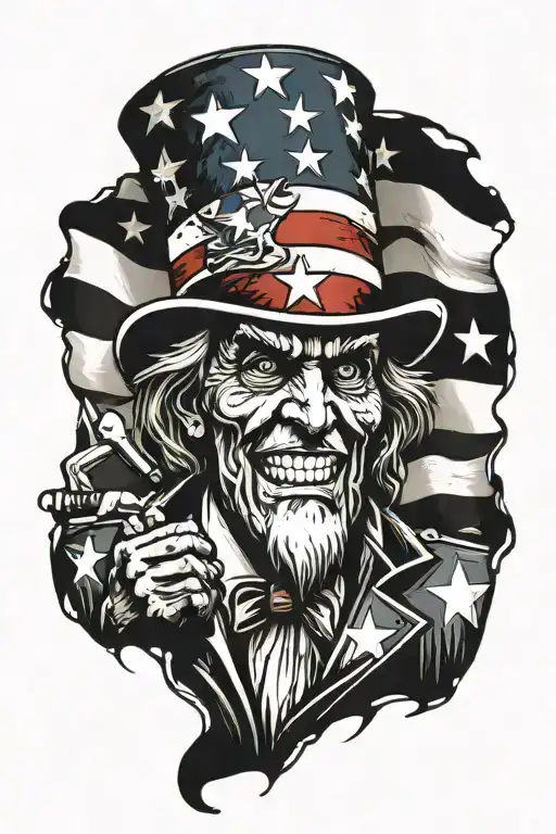 War torn American Flag background with Uncle Sam in the forefront tattoo design idea