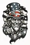 War torn American Flag background with Uncle Sam in the forefront tattoo design idea
