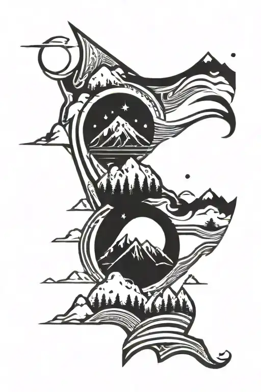 three mountains with a night sky with the words "We Go Together" above the mountains, and "It's a Bargain" below them tattoo design idea