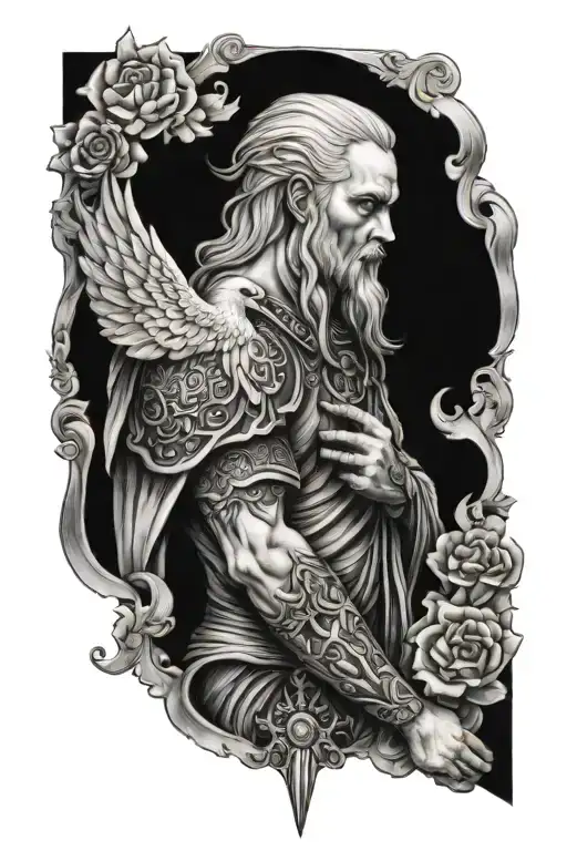 st uriel with background black and white tattoo design idea