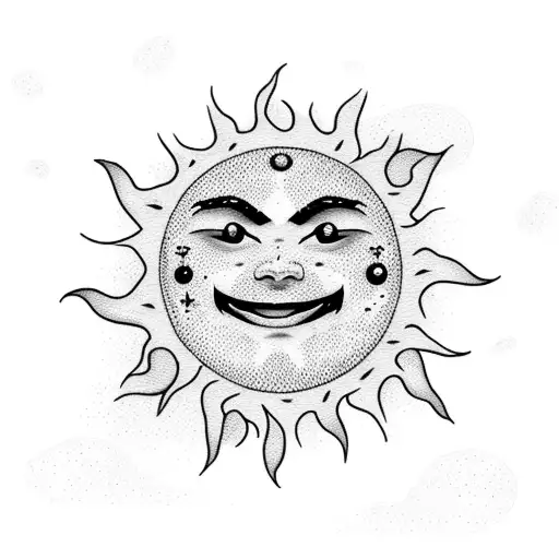 smiling sun emoji with volcano lava dripping tattoo design idea