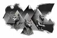 Pyramids in Egypt with Isis, Ra, Bastet and Thoth Egyptian God tattoo design idea