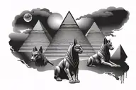 Pyramids in Egypt with Isis, Ra, Bastet and Thoth Egyptian God tattoo design idea