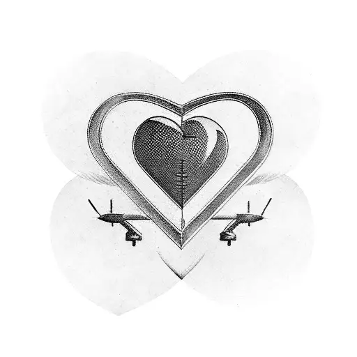 A blackwork tattoo of a heart-shaped airplane with the initials of the client's husband tattoo design idea