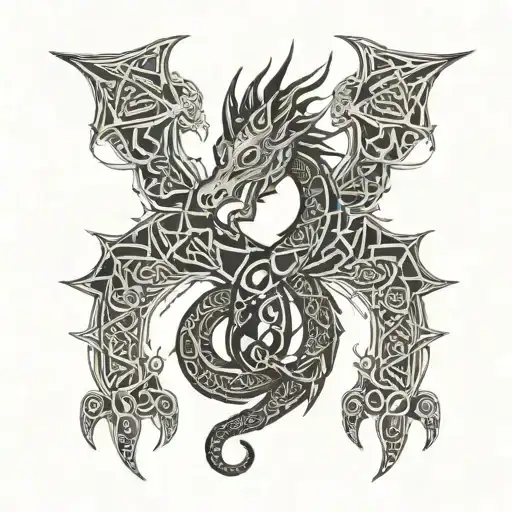 celtic dragon drawn using circuits tattoo design idea