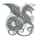 celtic dragon drawn using circuits tattoo design idea