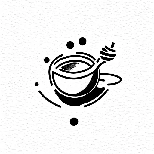 a tea cup with honey on a spoon on the moon tattoo design idea