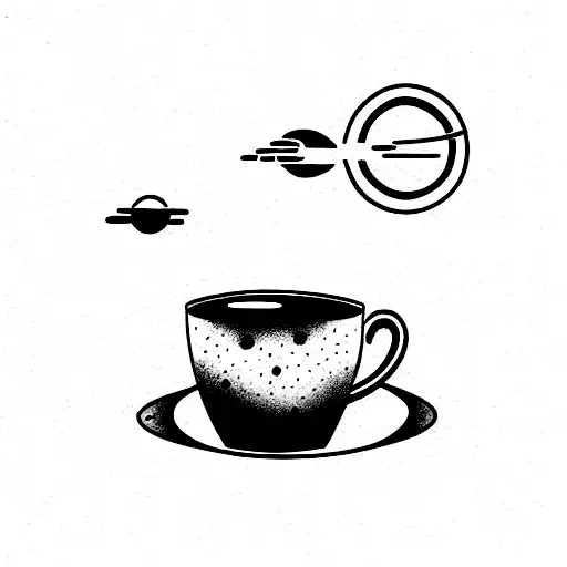 hot tea cup, honey on the spoon, satellite in the sky tattoo design idea