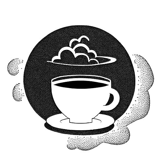 hot tea cup with steam. honey on a spoon, and a satellite in the sky tattoo design idea