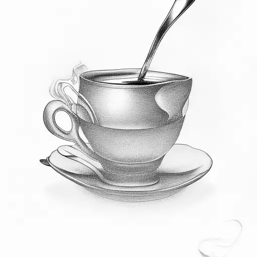 a hot tea cup with honey on a spoon  tattoo design idea