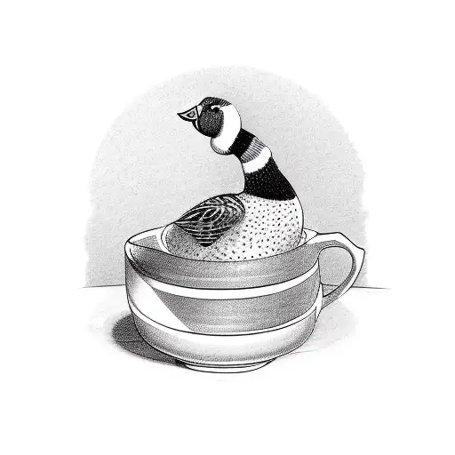 cartoon goose sitting in a hot tea cup tattoo design idea