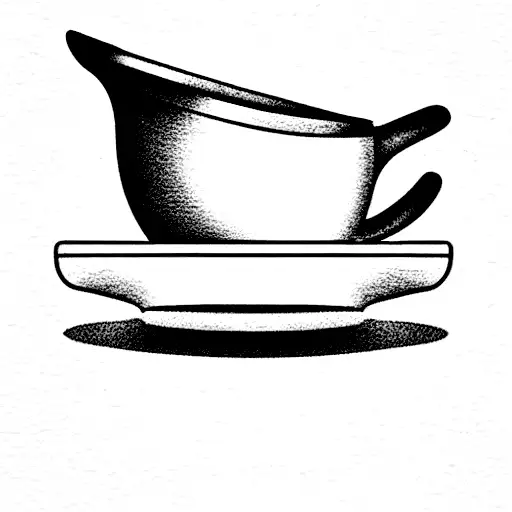 side profile of a hot tea cup and honey on a spoon on a plate tattoo design idea