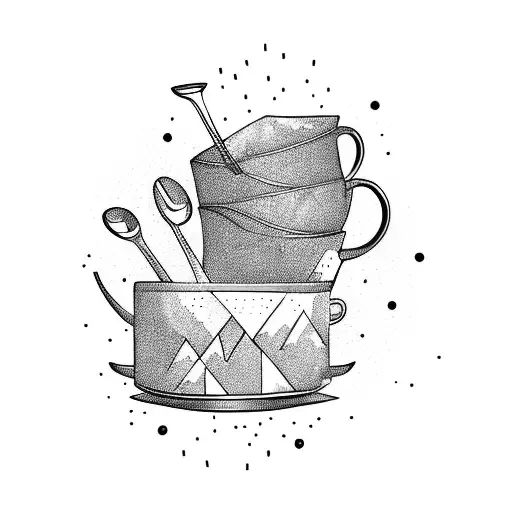 hot tea cup with honey on a spoon and a satellie in the sky tattoo design idea