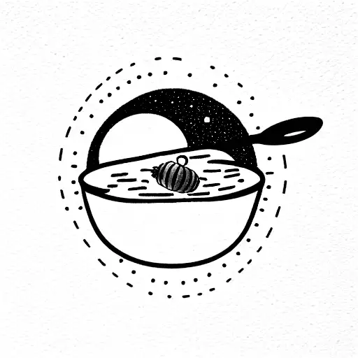 a tea cup with honey on a spoon on the moon tattoo design idea