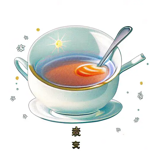 hot tea cup with honey on a spoon and a satellie in the sky tattoo design idea