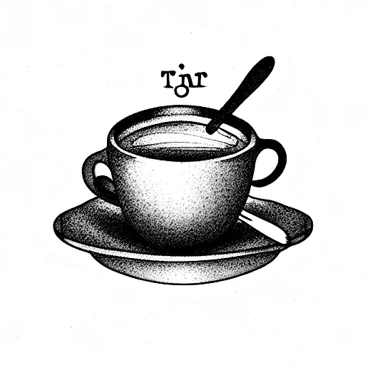 aesthetic, hot tea cup and honey on a spoon tattoo design idea