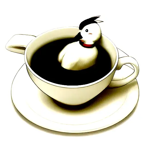 a cartoon goose relaxing in a hot tea cup like a hot tub tattoo design idea