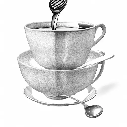 hot tea cup with a honey on a spoon and a satellite above tattoo design idea