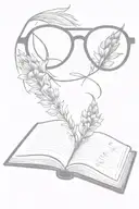 open book with Harry Potter glasses, the symbol KA from King's Dark Tower series and a lupine flower coming out tattoo design idea