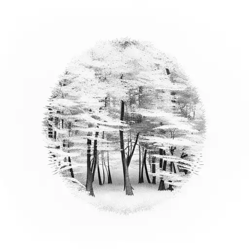 a mystical forest with vibrant autumn leaves and a hidden silhouette of the number 23, representing the client's love for October 23rd tattoo design idea