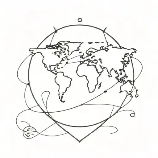 A minimalist tattoo design of a globe with a heart in the center, symbolizing your desire to change the world with love and positivity tattoo design idea