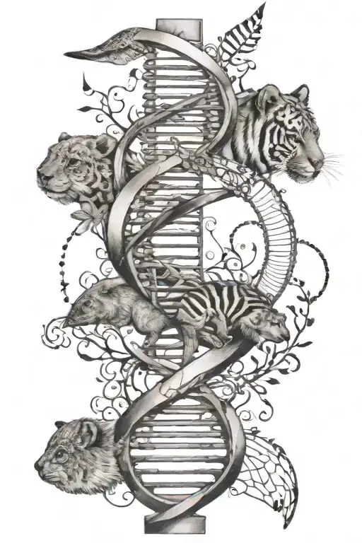 Dna helix with animal tattoo design idea