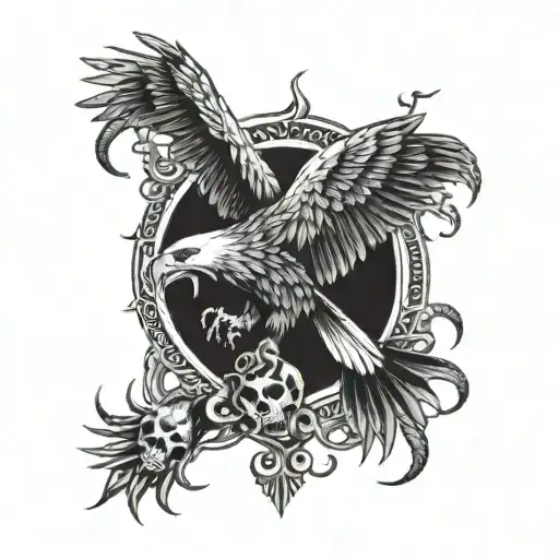Satanic eagle with snakes and skulls tattoo design idea
