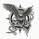 Satanic eagle with snakes and skulls tattoo design idea