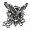 Satanic eagle with snakes and skulls tattoo design idea