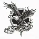 Satanic eagle with snakes and skulls tattoo design idea