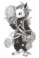 Combine elements from Pokemon, One Piece, and Ghibli into a mystical creature traveling through different worlds tattoo design idea