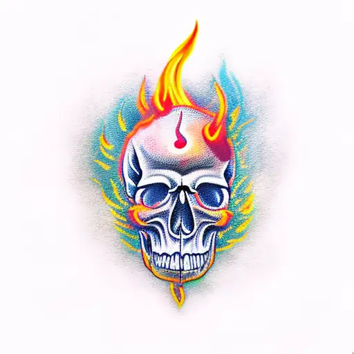 skull with flames tattoo design idea
