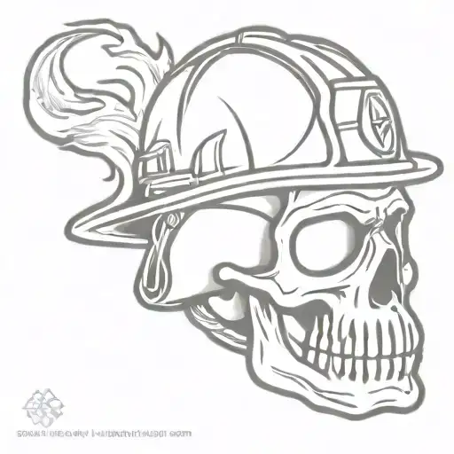 burning skull with wheels wearing firefighter helmet tattoo design idea