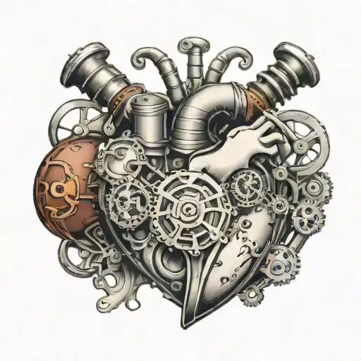realistic heart with biomechanical steampunk parts tattoo design idea