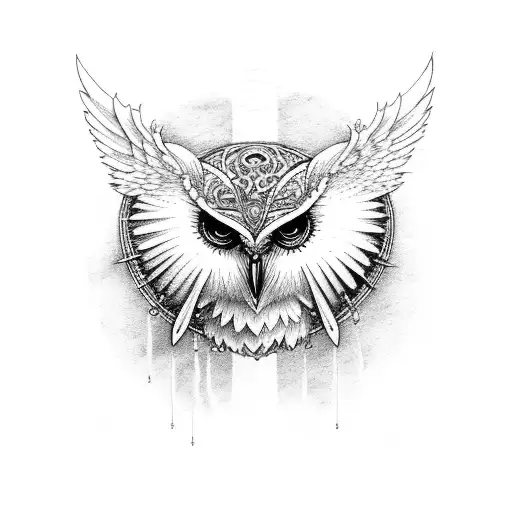 Lunas moon, Athena's Owl Spear, and Thors Hammer tattoo design idea