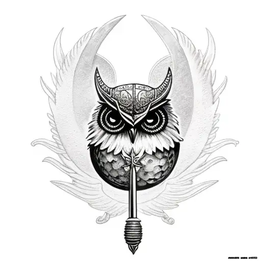 Lunas moon, Athena's Owl Spear, and Thors Hammer tattoo design idea