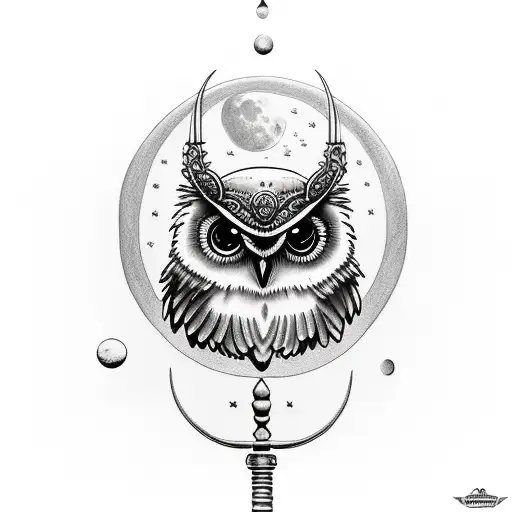 Lunas moon, Athena's Owl sitting on Thors hammer tattoo design idea