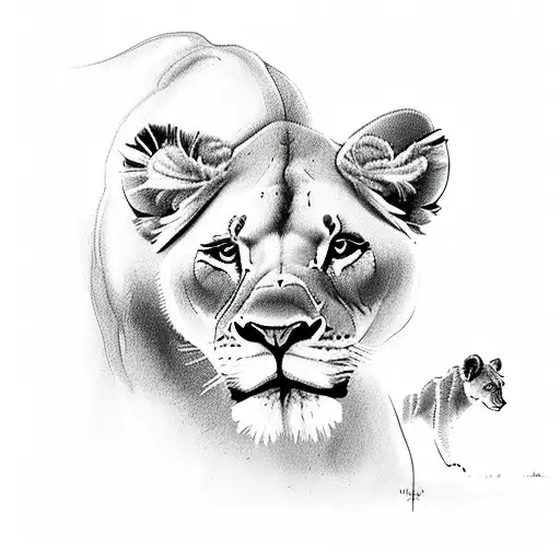 lioness with cubs tattoo design idea
