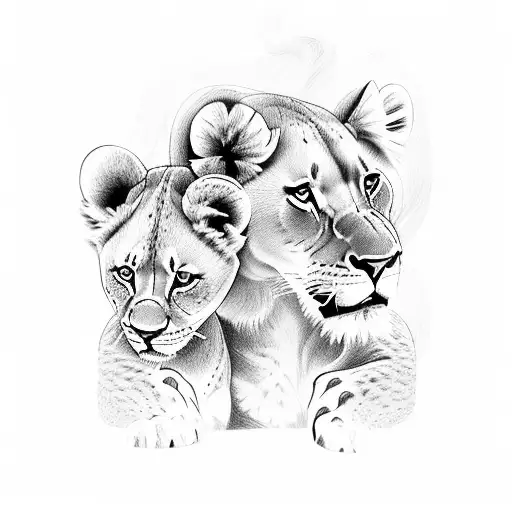 lioness with cubs tattoo design idea