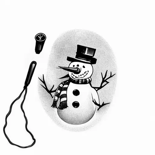 snowman with a hair dryer pointed at head and melting  tattoo design idea