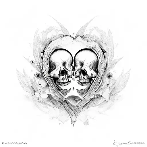 dos calaveras dandose un beso dentro de un corazón  tattoo design idea