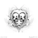 dos calaveras dandose un beso dentro de un corazón  tattoo design idea