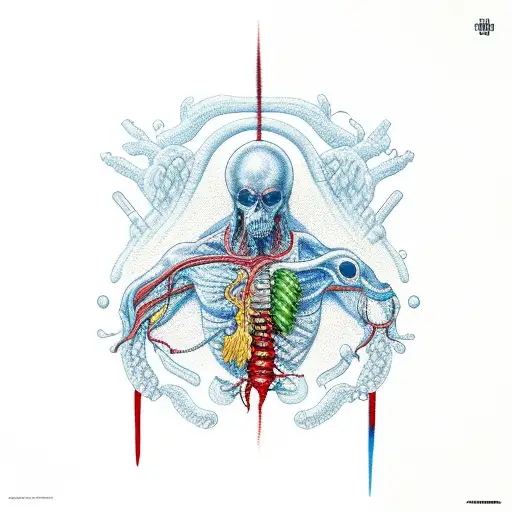 Health and mana bar, connected to the artery and vein in the arm, health colored like blood, mana colored blue blood tattoo design idea