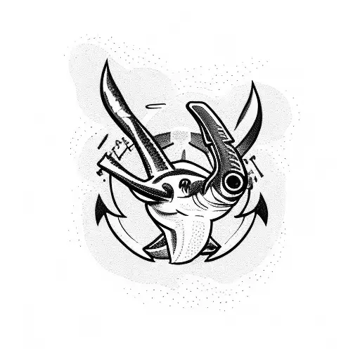 Hammerhead Shark protecting a Navy Ship tattoo design idea