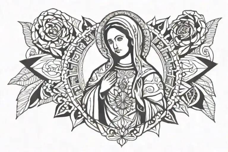 virgin mary wearing mexico flag tattoo design idea