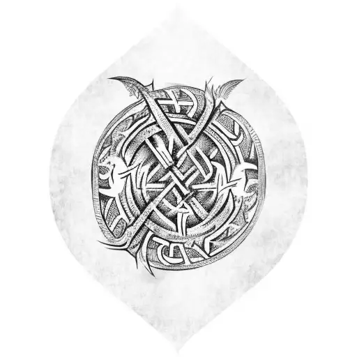 Viking rune style dragon tattoo on the top right of the back  looks like it's climbing onto the shoulder tattoo design idea
