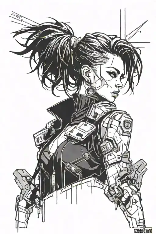 girl cyberpunk 2077 tattoo design idea