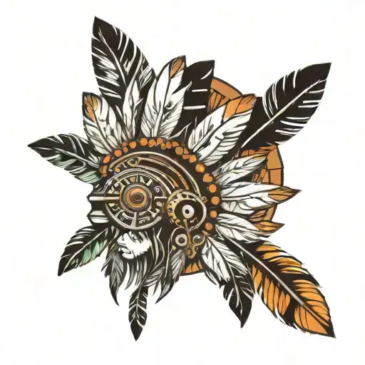 indian feather head piece with  diffrent music notes going through it  tattoo design idea